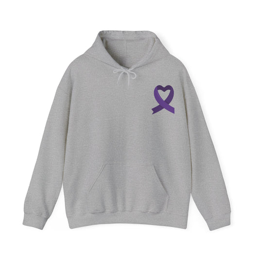 Unisex Heavy Blend™ Hooded Sweatshirt Adult/Teen Activewear Domestic Violence Awareness  Purple Ribbon on Front Different Race Women Silhouette on Back Colors Pink and Purple