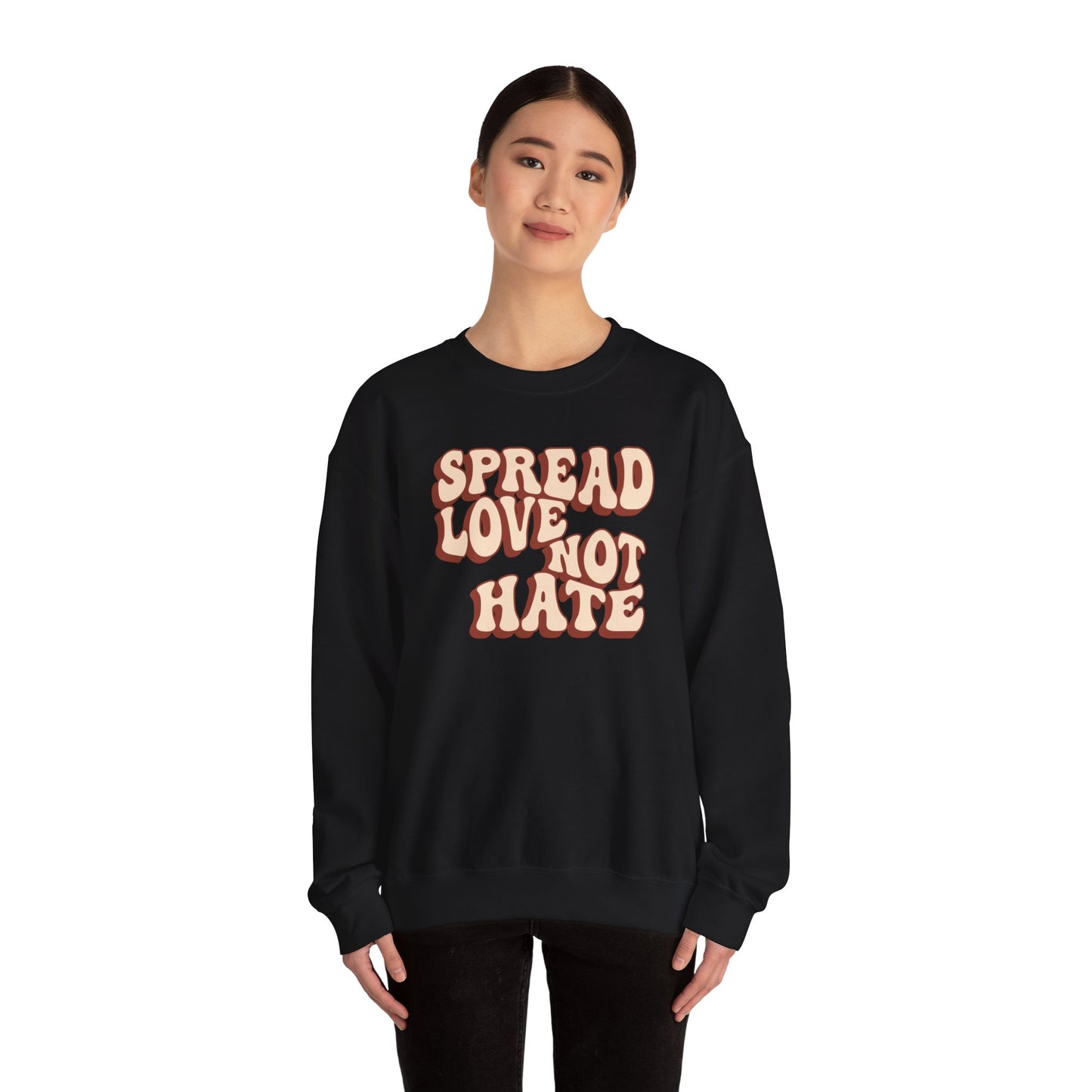 Unisex Heavy Blend™ Crewneck Sweatshirt Adult/Teen Activewear Spread Love Not Hate Colors Tan And Light Brown