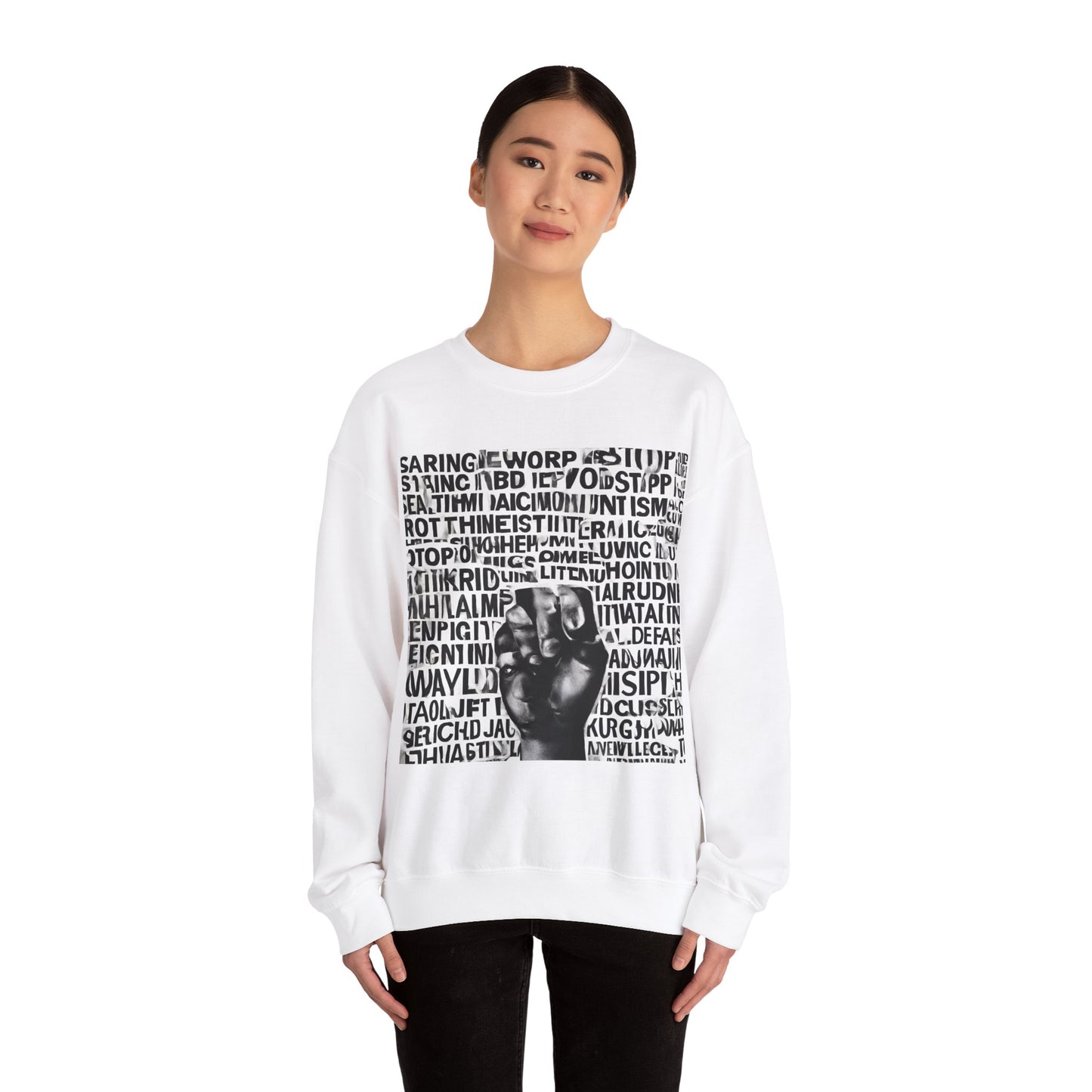 Unisex Heavy Blend™ Crewneck Sweatshirt Adult/Teen Activewear No More Racism with Black Fist