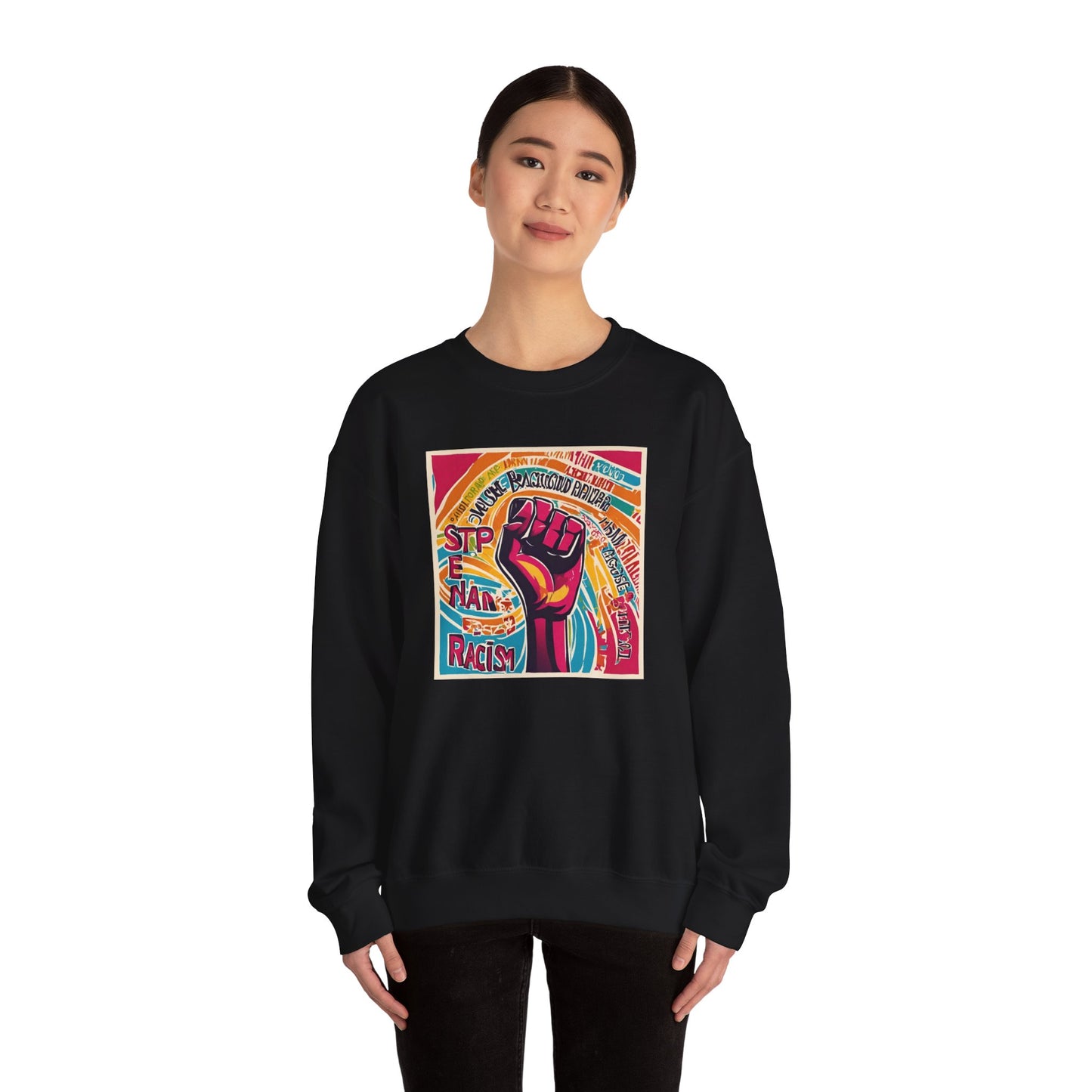 Unisex Heavy Blend™ Crewneck Sweatshirt Adult/Teen Activewear Stop Racism Awareness' Colors Tan Blue Red and Yellow