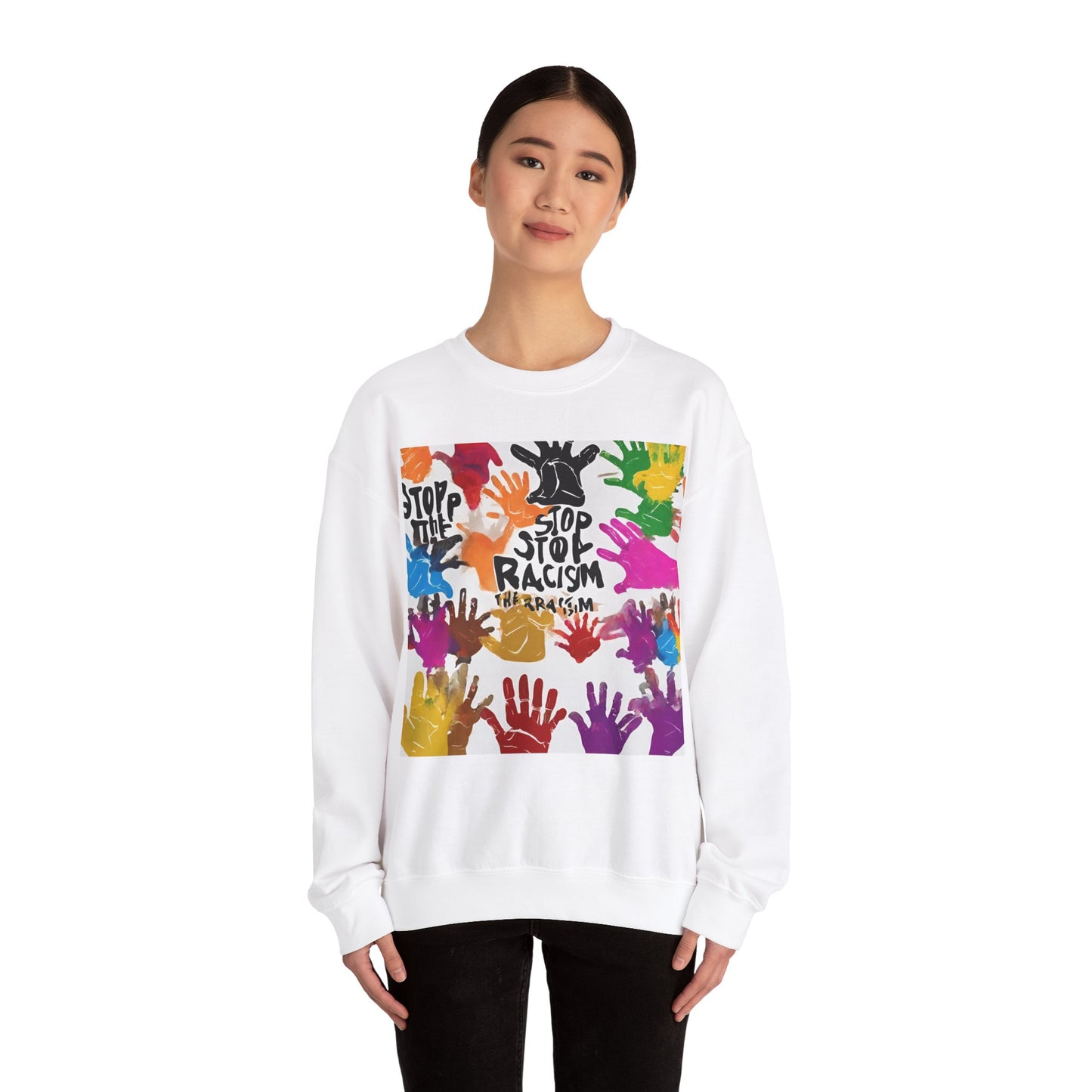 Unisex Heavy Blend™ Crewneck Sweatshirt Adult/Teen Stop Racism Awareness' Activewear Colors Red Yellow Blue Green