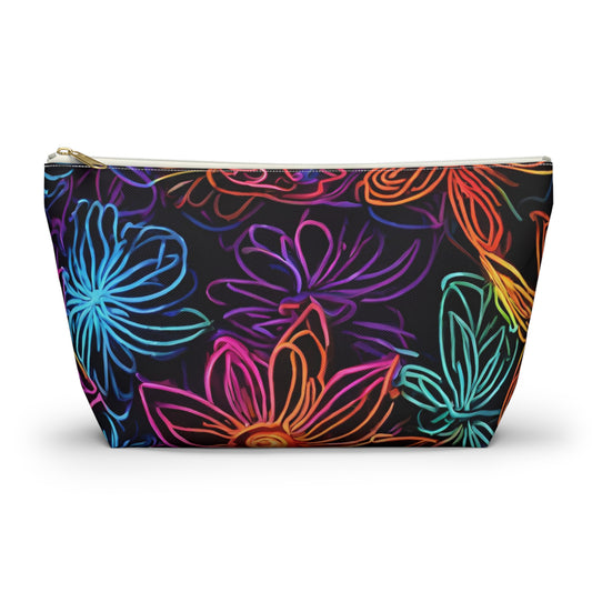 Accessory Pouch w T-bottom Adult/Teens Unisex Bright Pink Yellow Blue Purple Flower Pattern Customizable tiffany.trillo@icloud.com