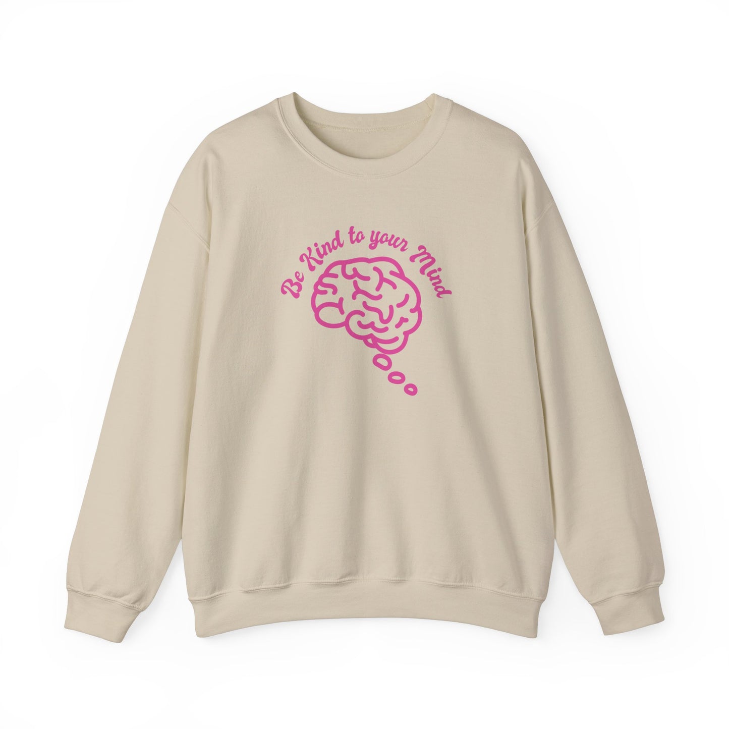 Unisex Heavy Blend™ Crewneck Sweatshirt Adult/Teen Activewear Be Kind To Your Mind in Pink with a Pink Brain