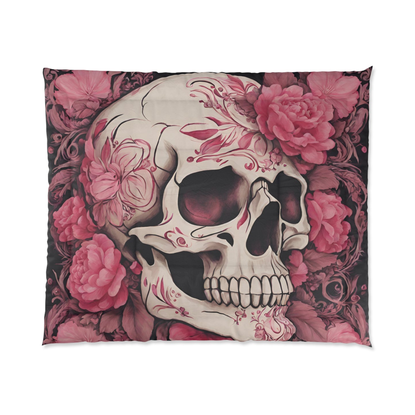 Floral Skull Comforter – Bohemian Bedding for Gothic Decor
