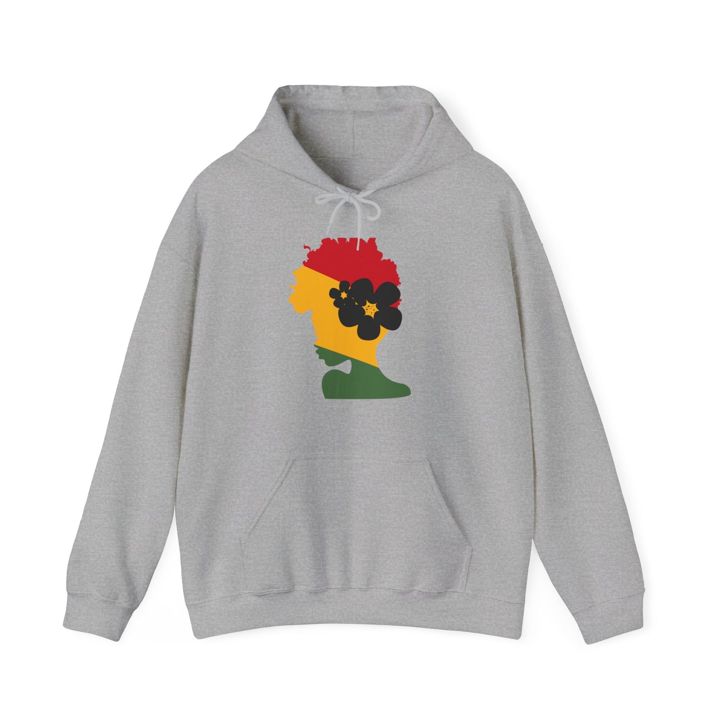 Unisex Heavy Blend™ Hooded Sweatshirt African American Woman with African Colors Red Yellow Green