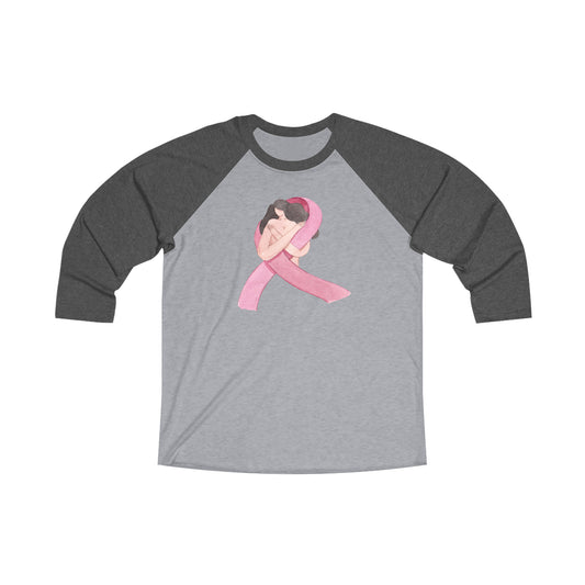 Unisex Tri-Blend 3\4 Raglan Tee Adult Activewear Pink Ribbon with Woman for Cancer Awareness