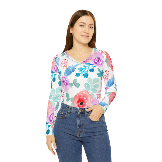 Women's Long Sleeve V-neck Shirt (AOP)