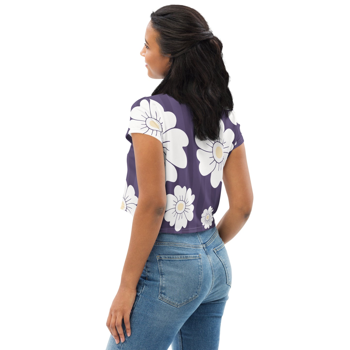 All-Over Print Crop Tee Purple White Flowers