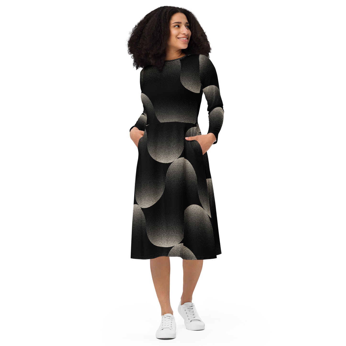 All-over print long sleeve midi dress