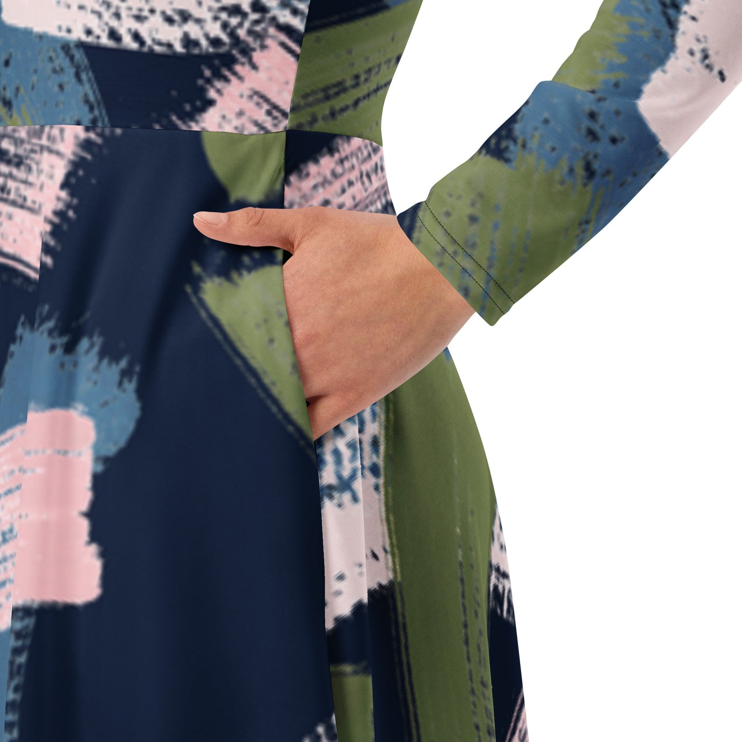 All-over print long sleeve midi dress Big Paint Like Swipes