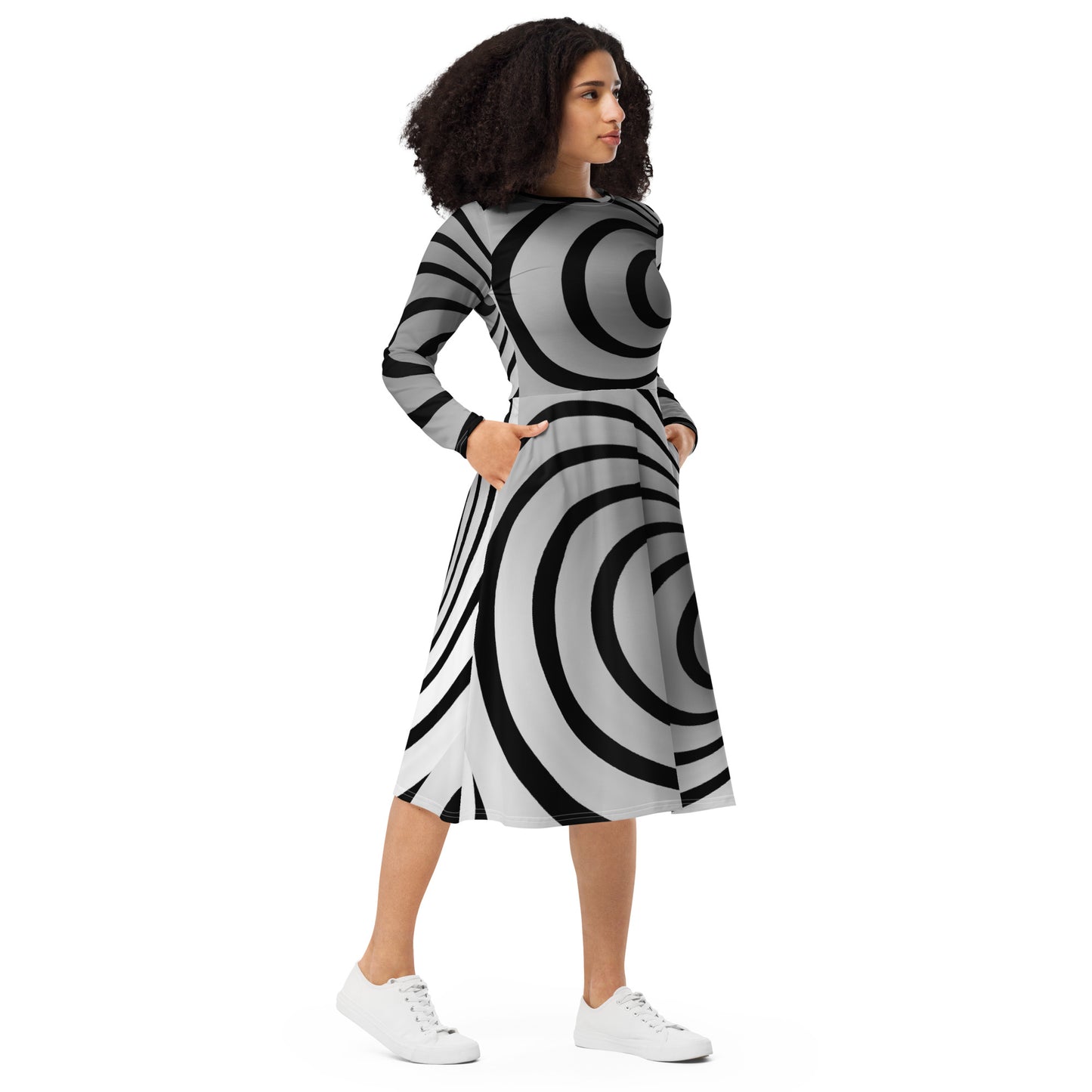 All-over print long sleeve midi dress