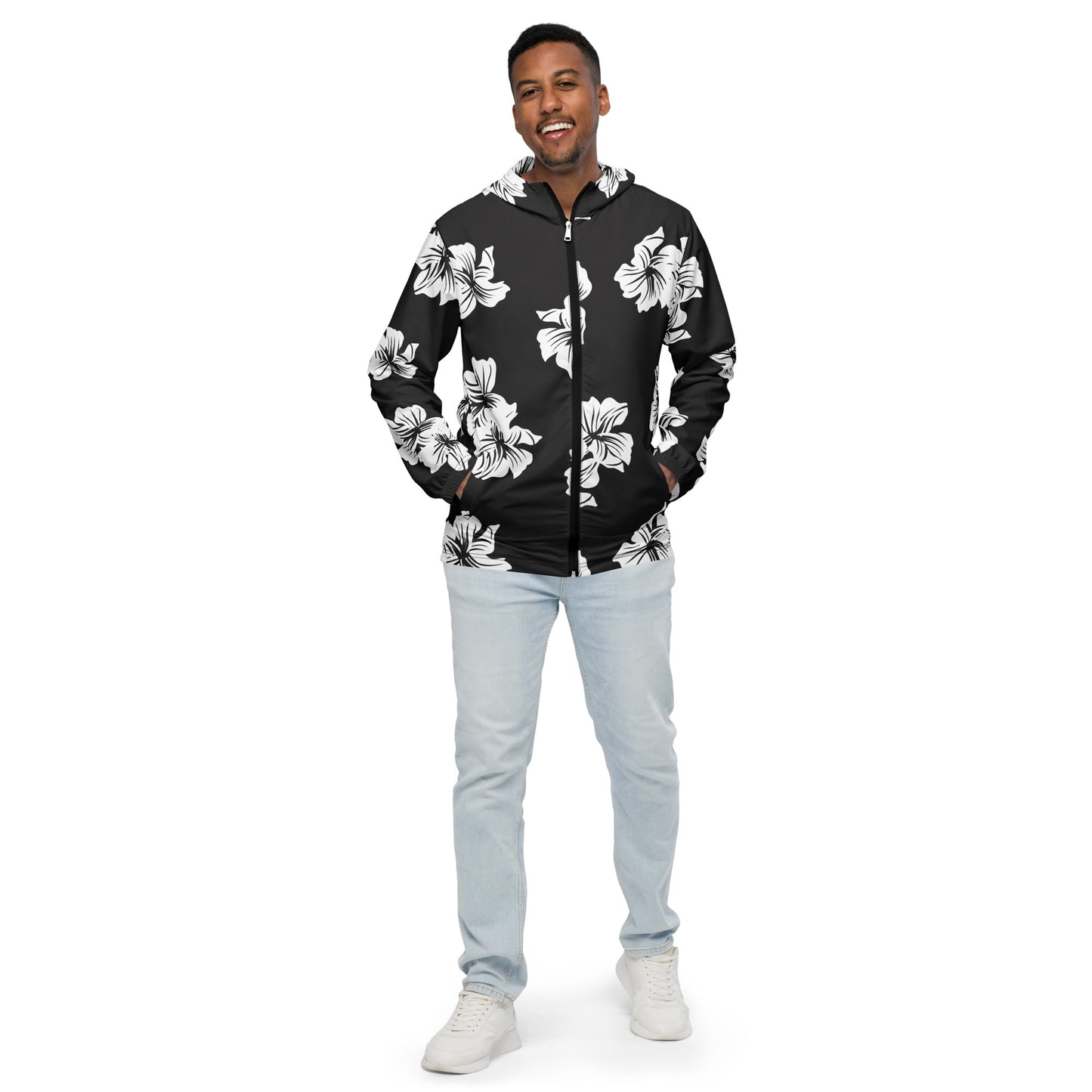 windbreaker Unisex Adult Activewear black and white flower print