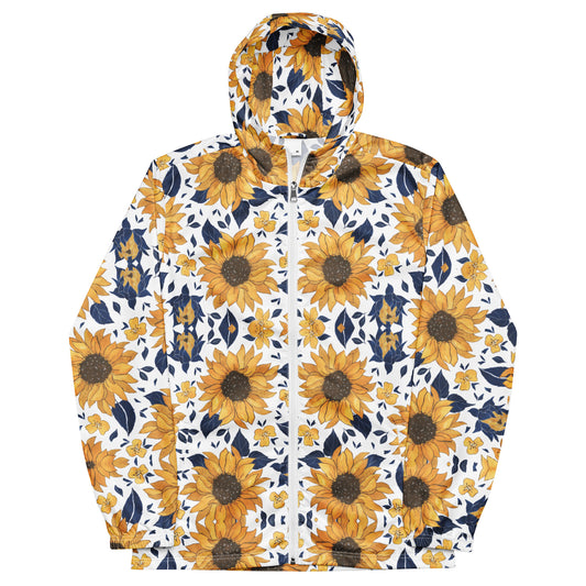 windbreaker Unisex Adult Activewear yellow and deep blue flower pattern