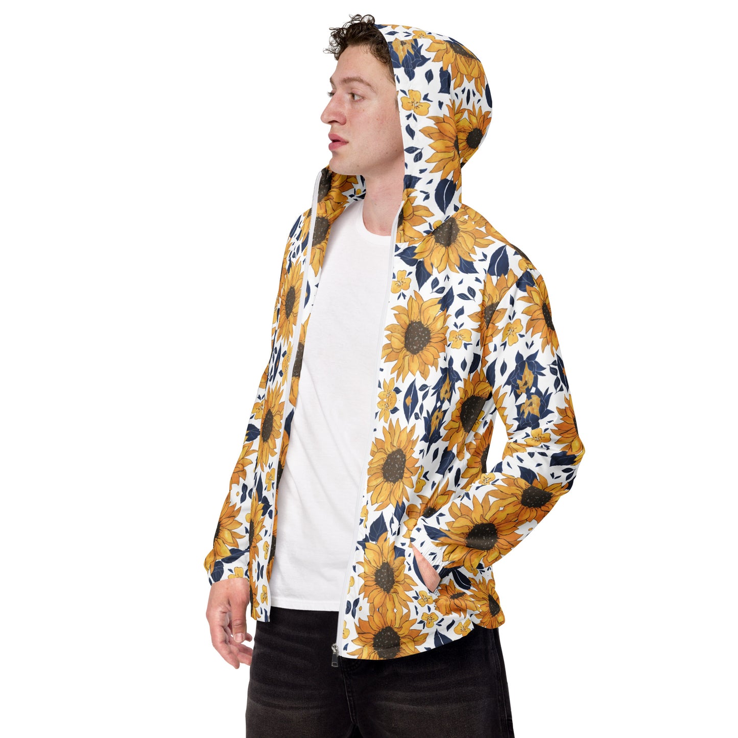 windbreaker Unisex Adult Activewear yellow and deep blue flower pattern