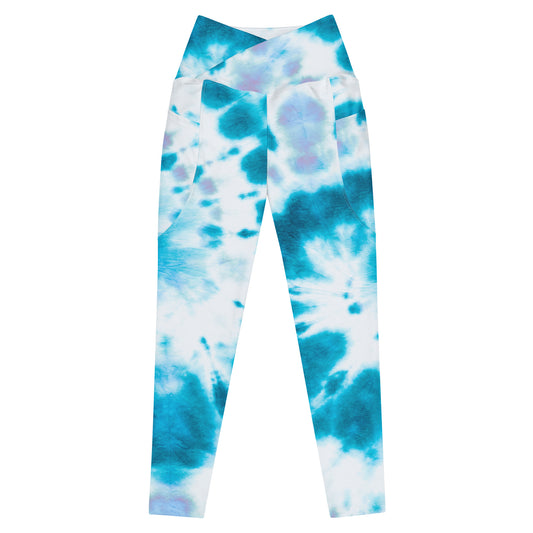 Crossover leggings with pockets 2XSmall Up To 6XL Adult/Teen Activewear Matching Top Sold Separately Blue White