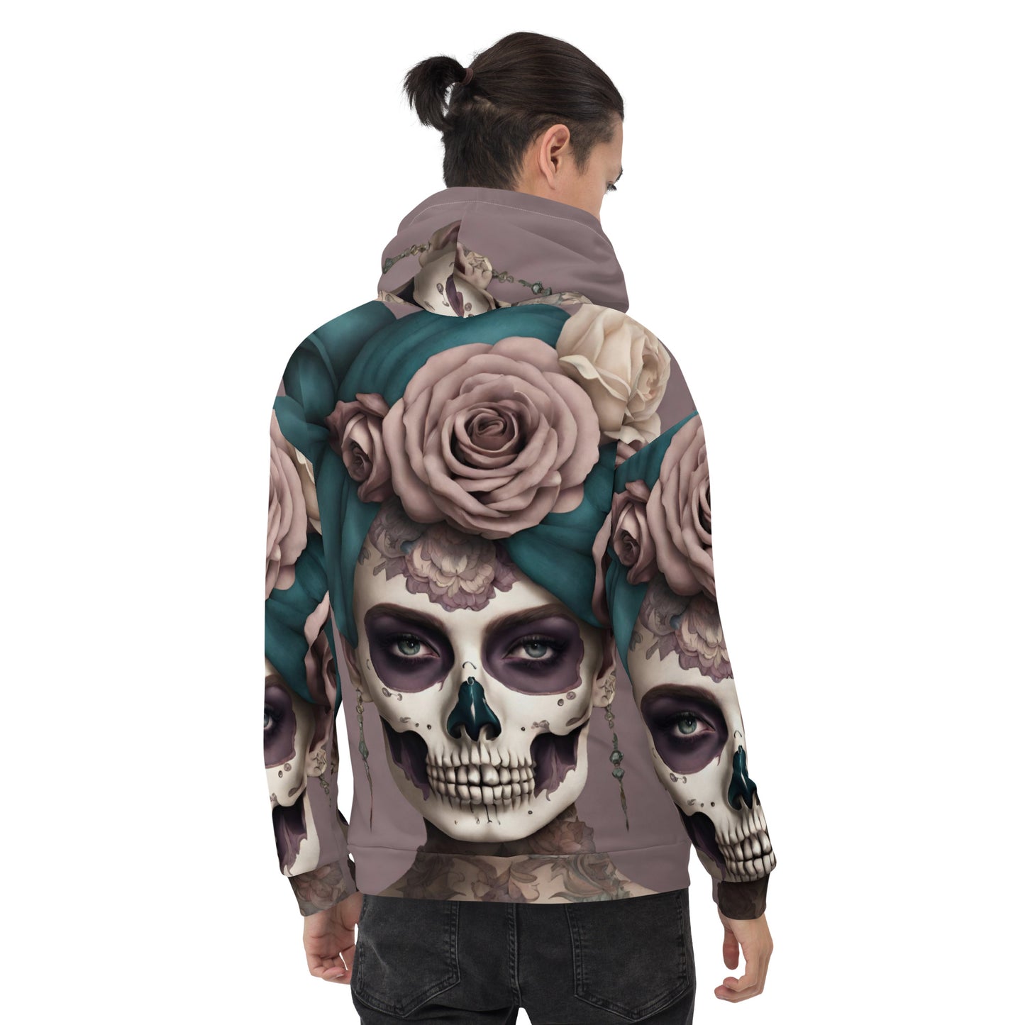 Unisex Hoodie Purple mauve green with sugar skull female Adult Activewear