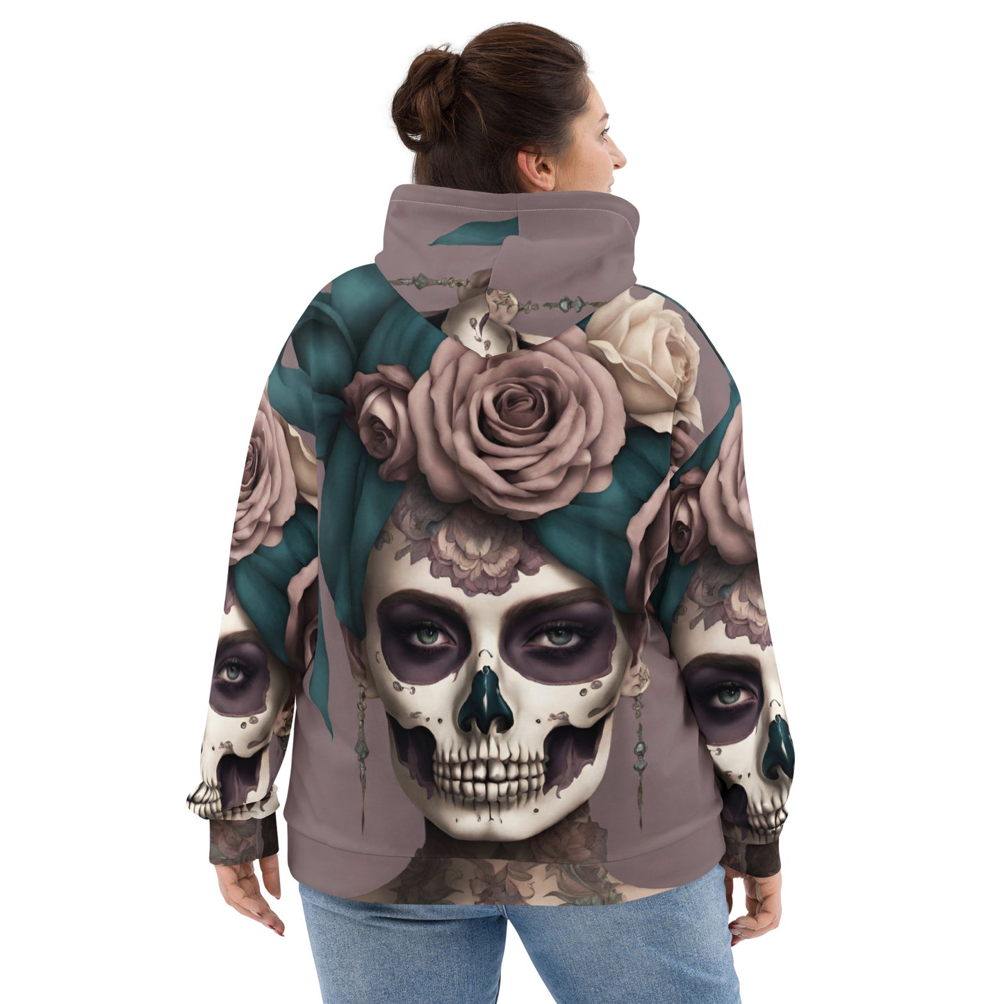 Unisex Hoodie Purple mauve green with sugar skull female Adult Activewear