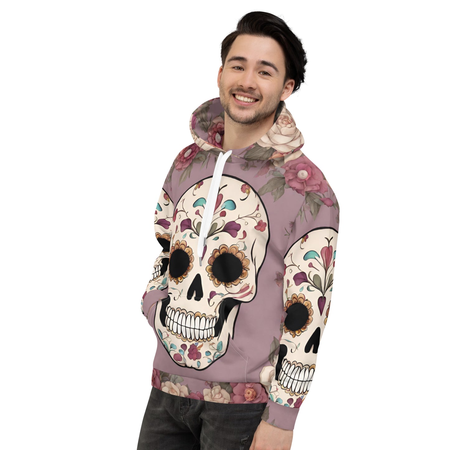 Unisex Hoodie mauve black with sugar skulls Adult Activewear