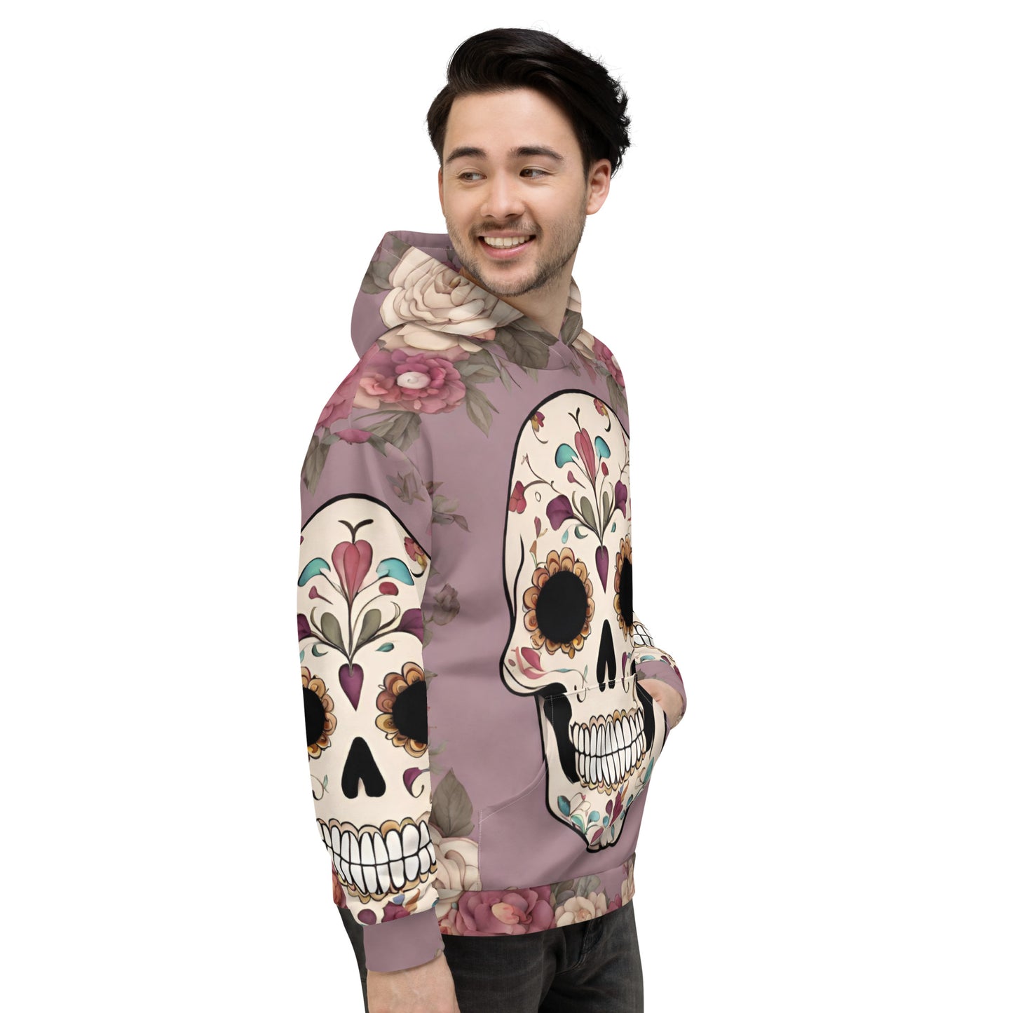 Unisex Hoodie mauve black with sugar skulls Adult Activewear