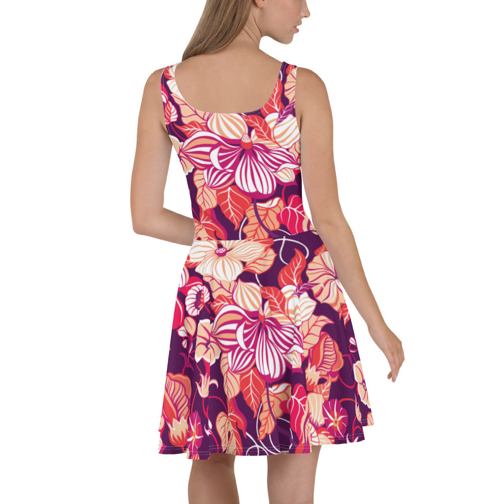 Skater Dress Coral Flower Pattern