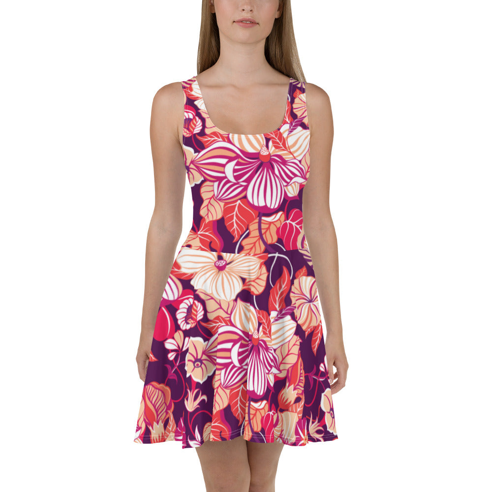 Skater Dress Coral Flower Pattern