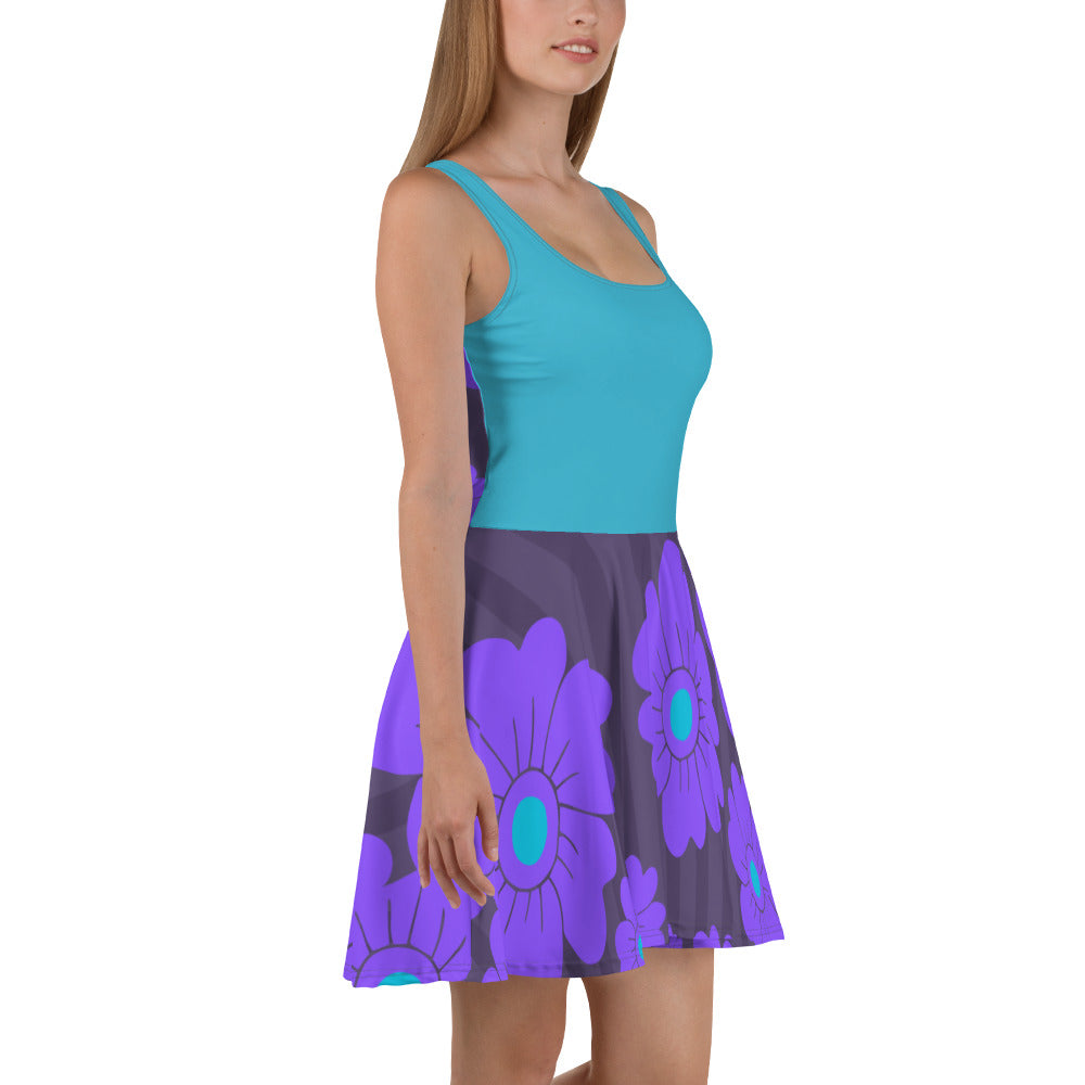 Skater Dress Grey Purple Flowers