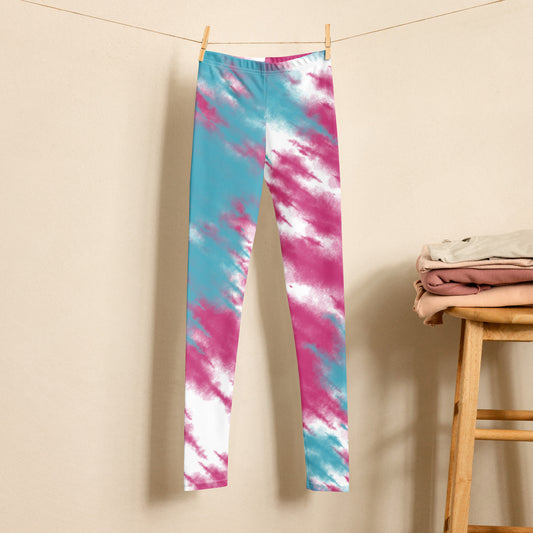 Youth Leggings Unisex Activewear Pink And Blue Tie Dye